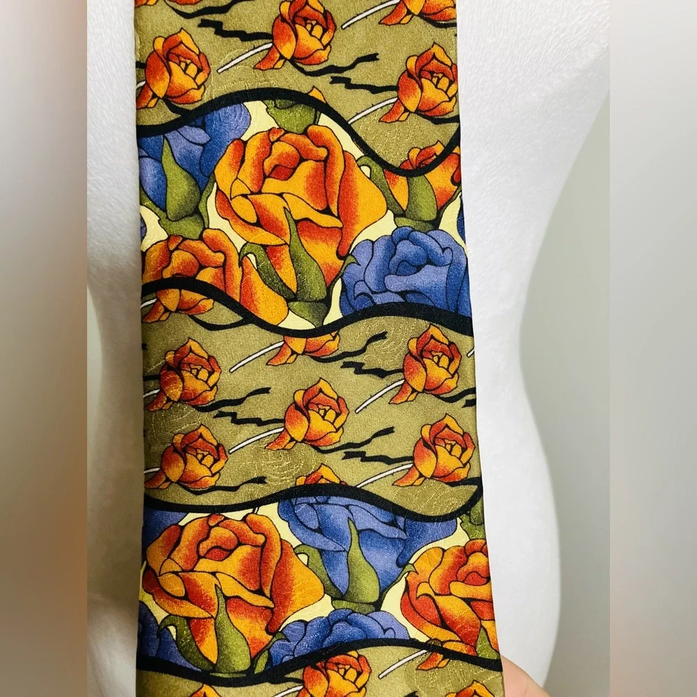 greatful Dead Tie 100% Silk‎ Roses Blue/green/orange Band Necktie